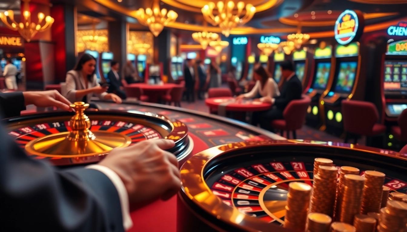Exciting gameplay action at lc88 casino with poker chips and roulette wheel.
