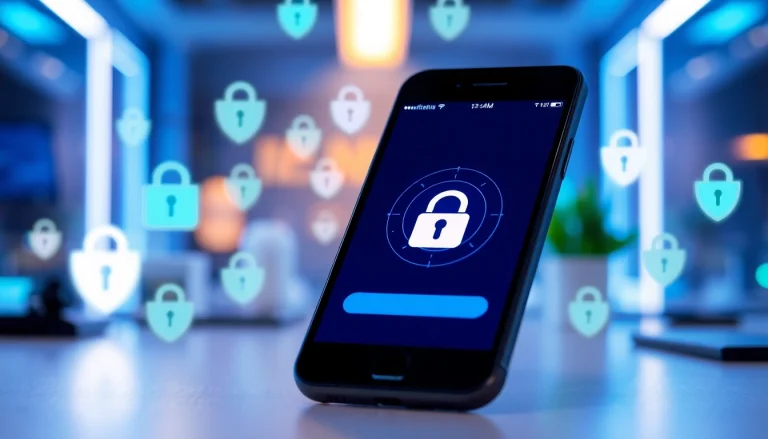 Vérification de numéro de téléphone en ligne avec interface de sécurité sur smartphone dans un espace de travail moderne