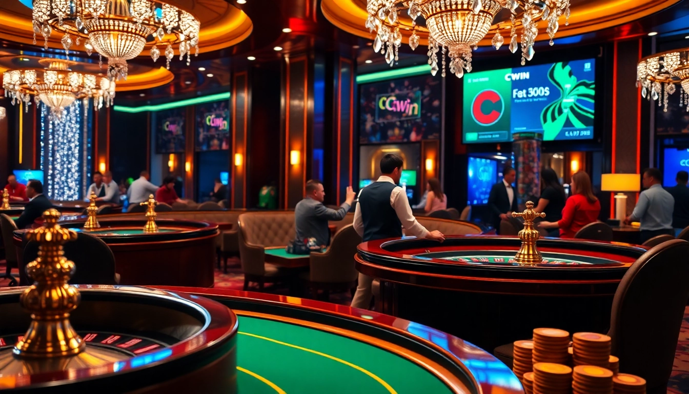 Experience the thrill of the Cwin betting application at an elegant casino poker table.