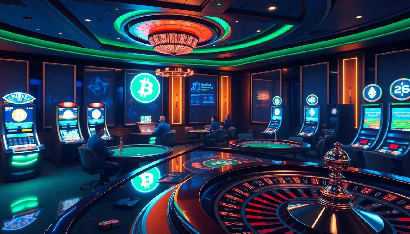 Players enjoying an immersive experience at modern crypto casinos with digital elements.