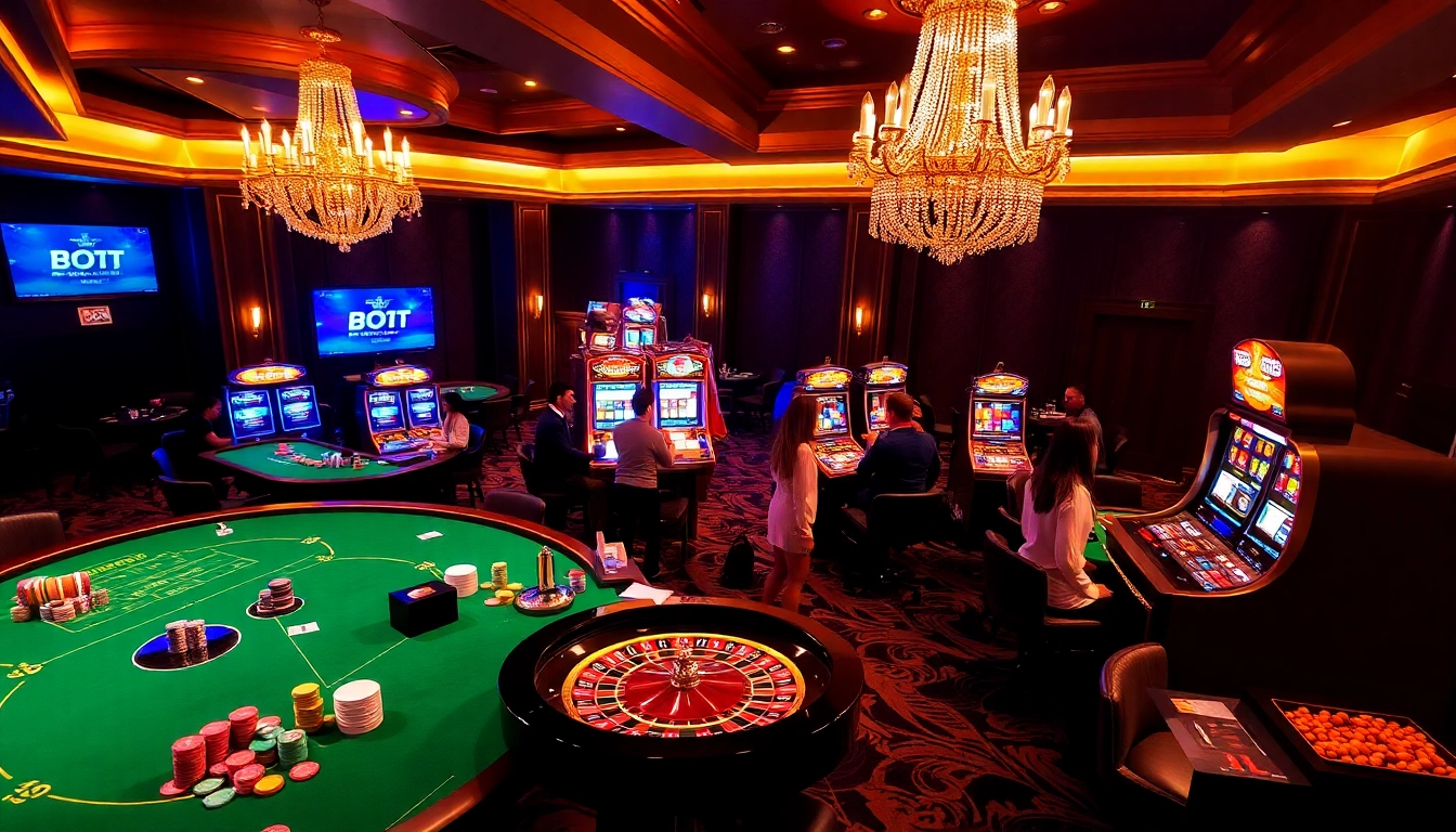 Gambling excitement at 88i casino with players enjoying slot machines and tables.