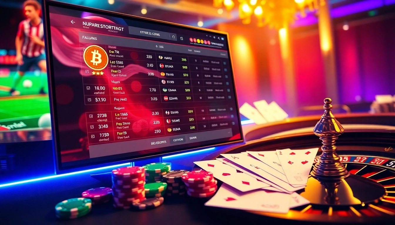 Engaging online betting scene highlighting paris sportifs crypto with sports events and casino elements.