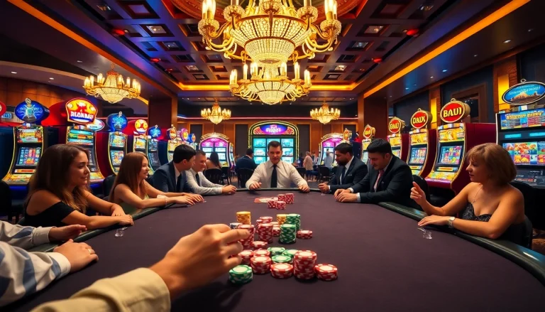 Engaging in an exhilarating poker game at 789f nhà cái, surrounded by vibrant casino excitement and winning action.