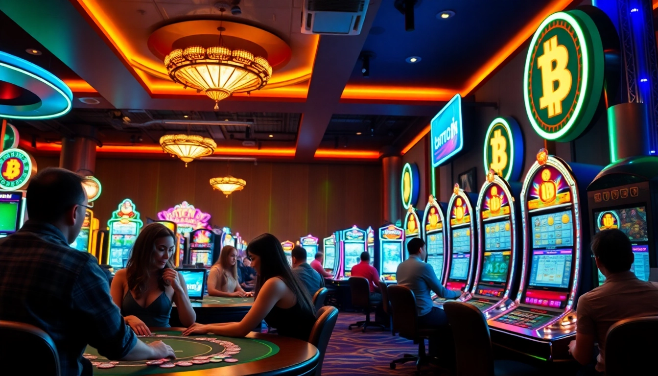 Joueurs profitant des Bitcoin casinos à une table animée de jeux de table.