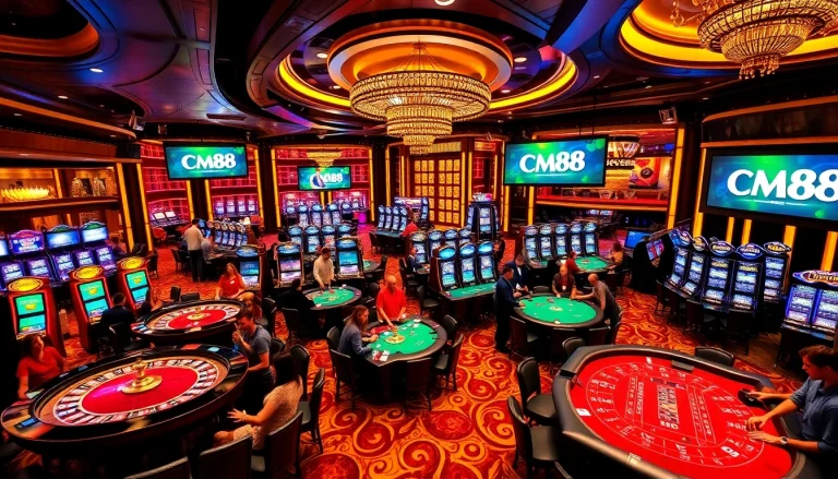 Players engaging in high-stakes games at CM88 casino with vibrant atmosphere.