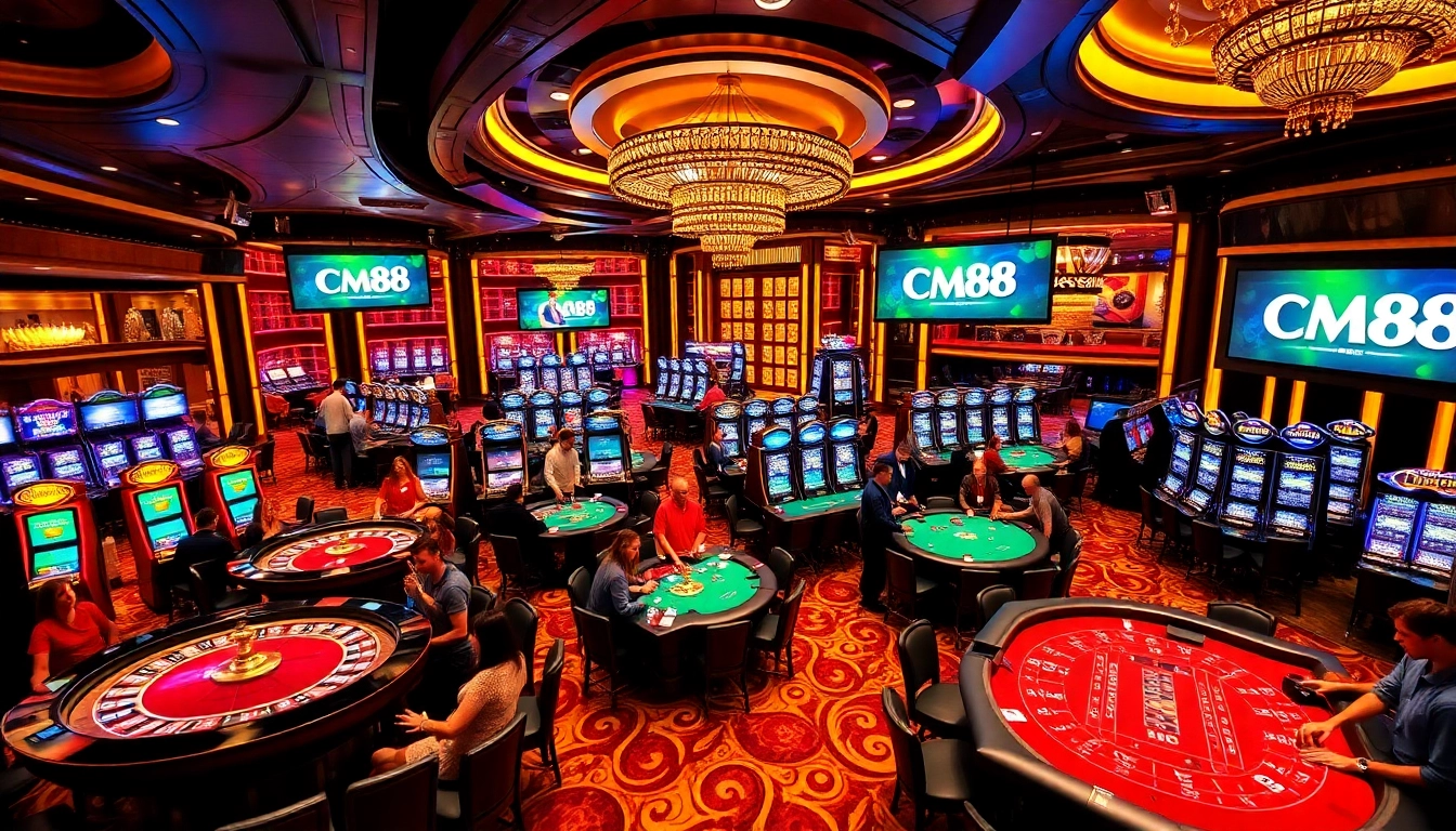 Players engaging in high-stakes games at CM88 casino with vibrant atmosphere.